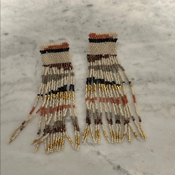 Beaded Fringe Earrings with Gold Bead Accents - Picture 5 of 7